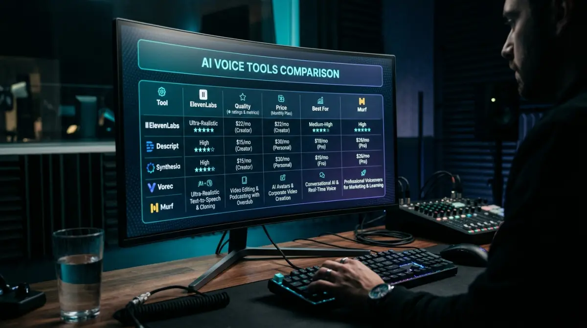 Screenshot of AI voiceover tools side by side