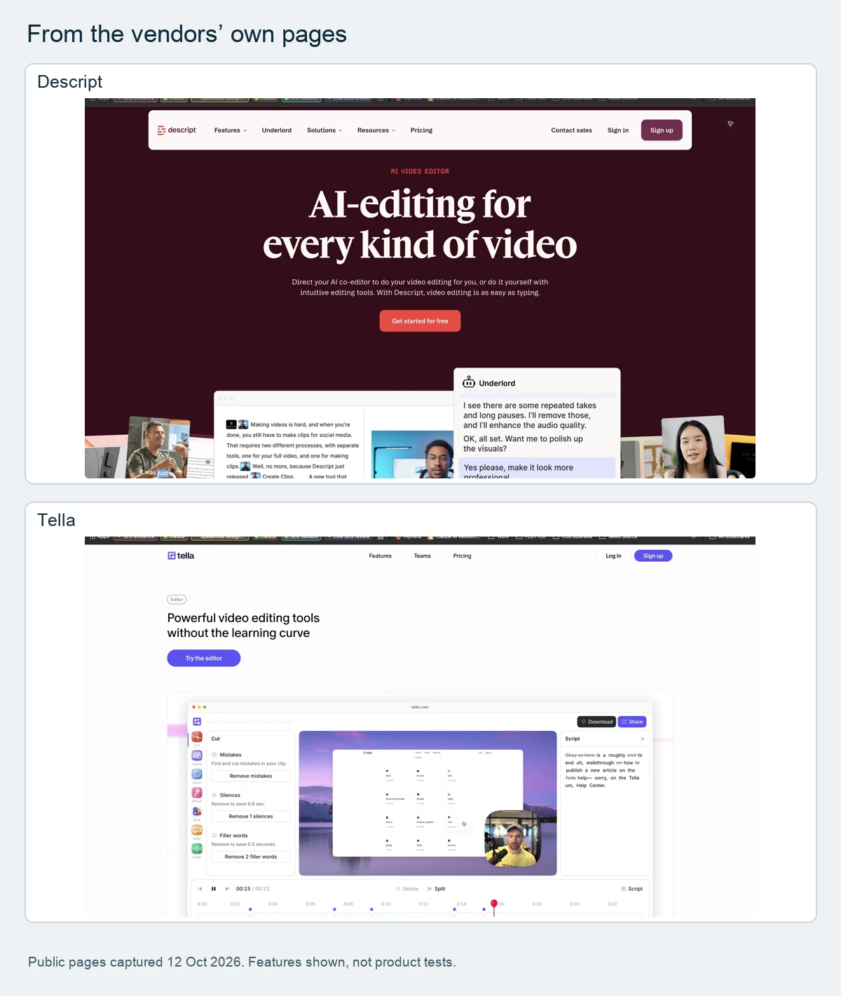 Vendor pages compared in this roundup, as shown on their own sites