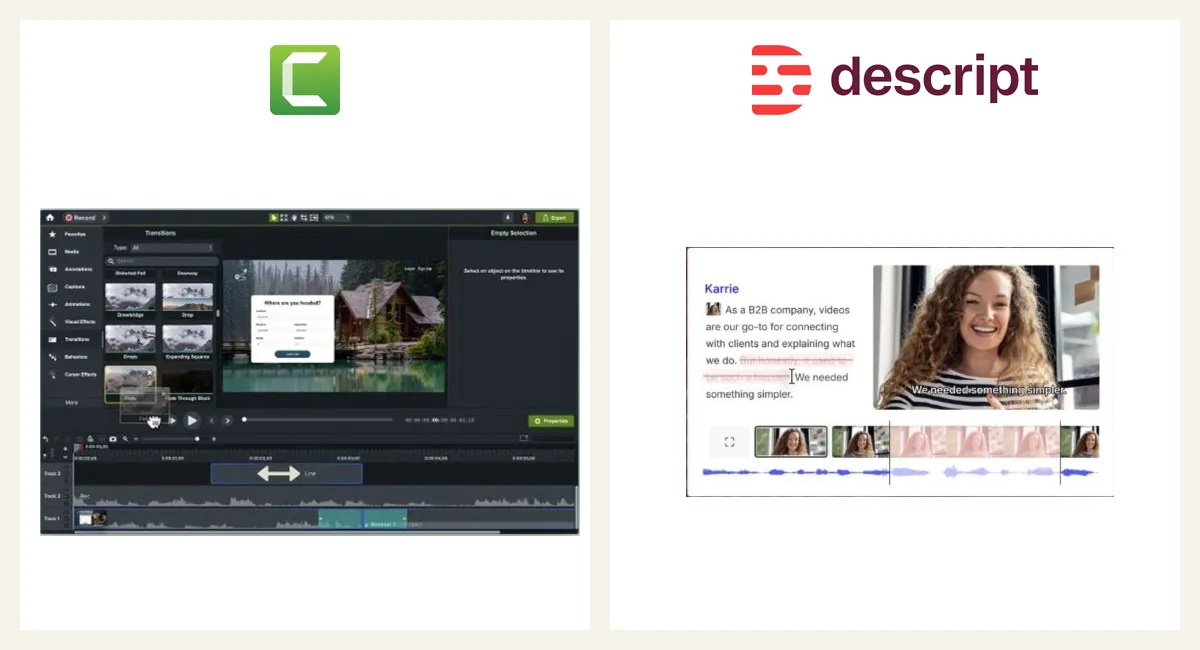 Transcript-based editing versus timeline editing for screen tutorials