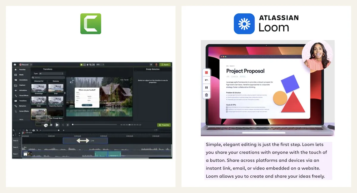 Camtasia timeline editing versus Loom instant share