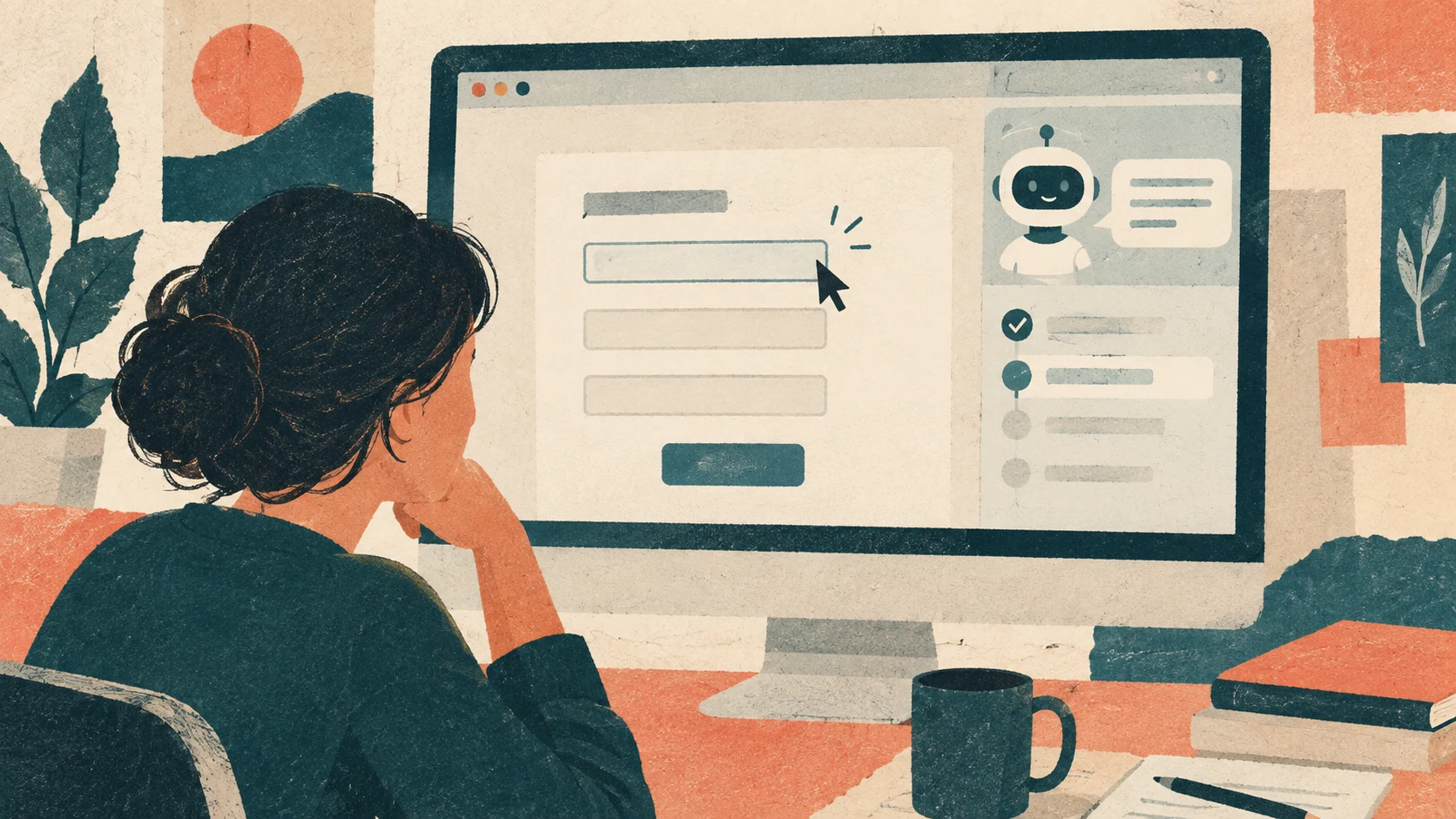 A browser window with an AI side panel taking actions on a web form