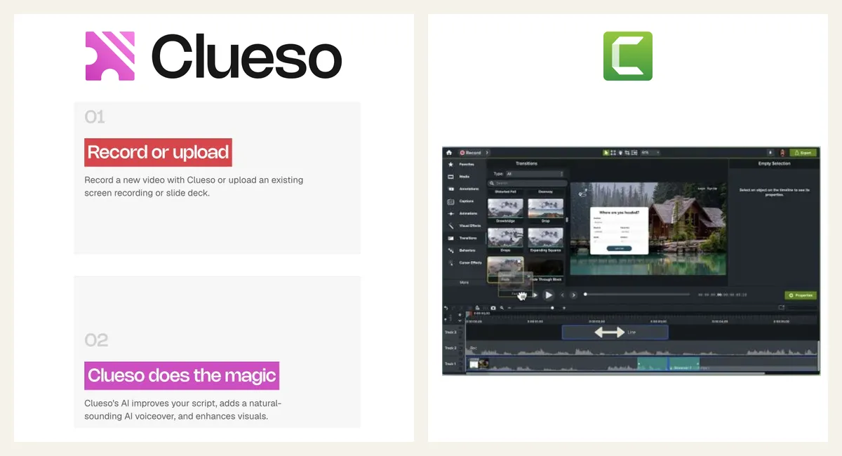 Clueso and Camtasia workflow comparison