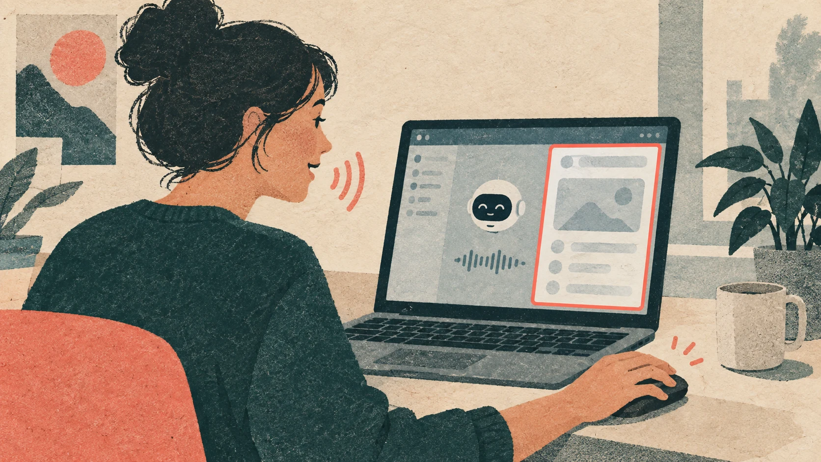 A person sharing an app window with a voice assistant that highlights a region of the screen