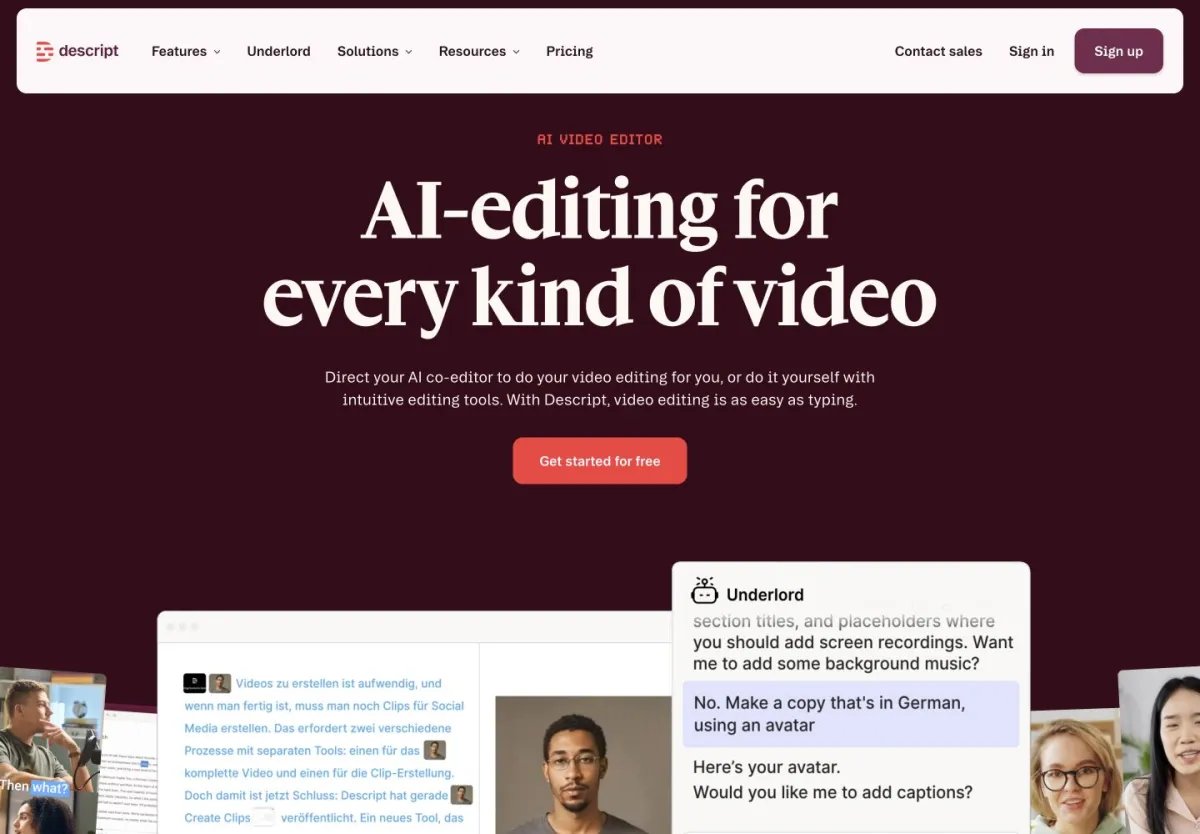Descript homepage