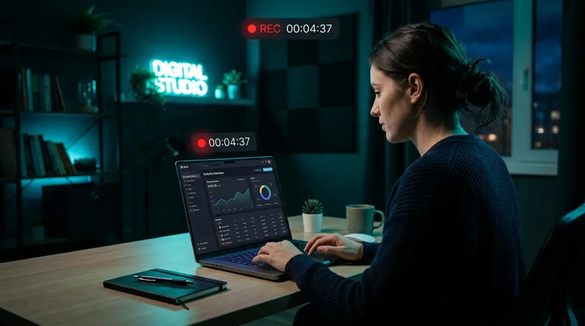 A founder recording a product demo on their laptop screen