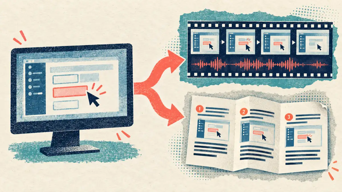 Any screen recording becoming a narrated guide plus a written article