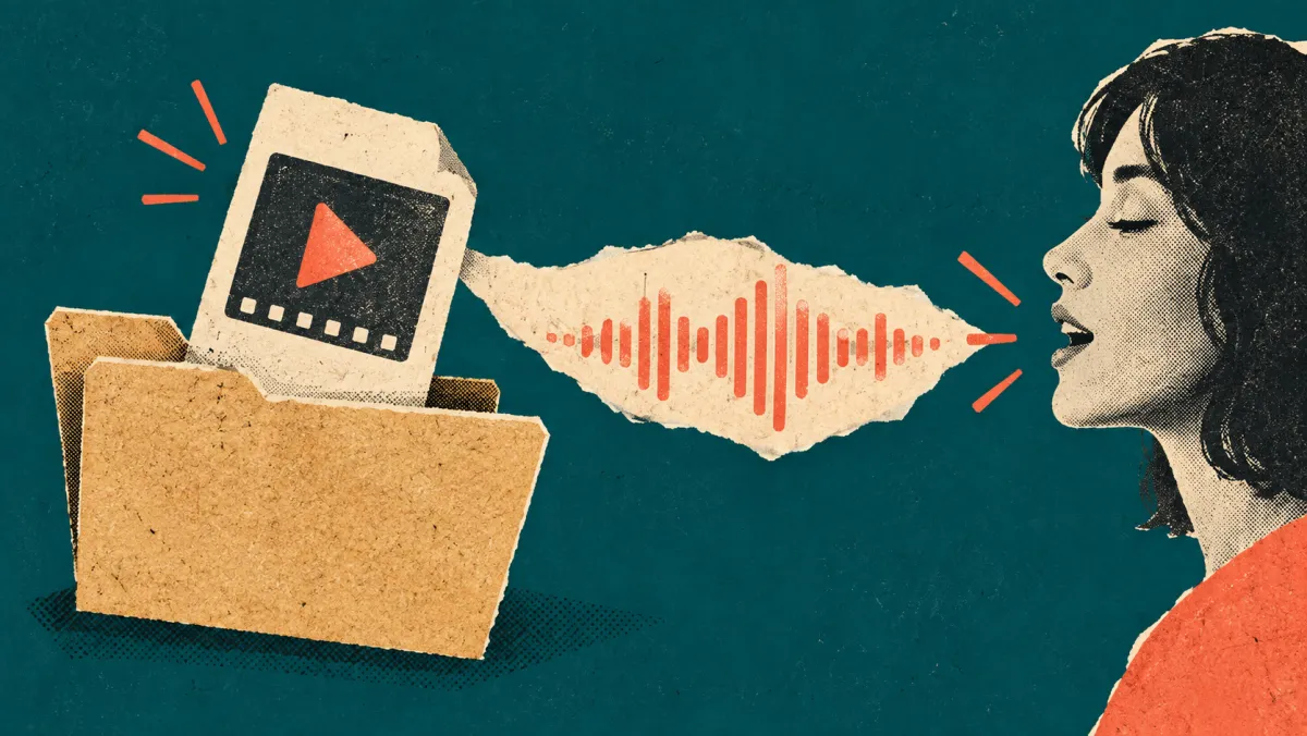 Illustration of a recording file being uploaded for narration