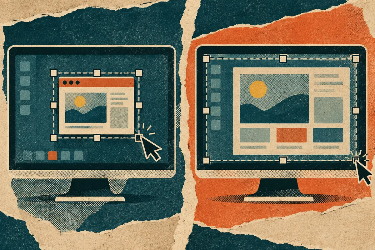 A full screen and a selected window region, in riso-collage style