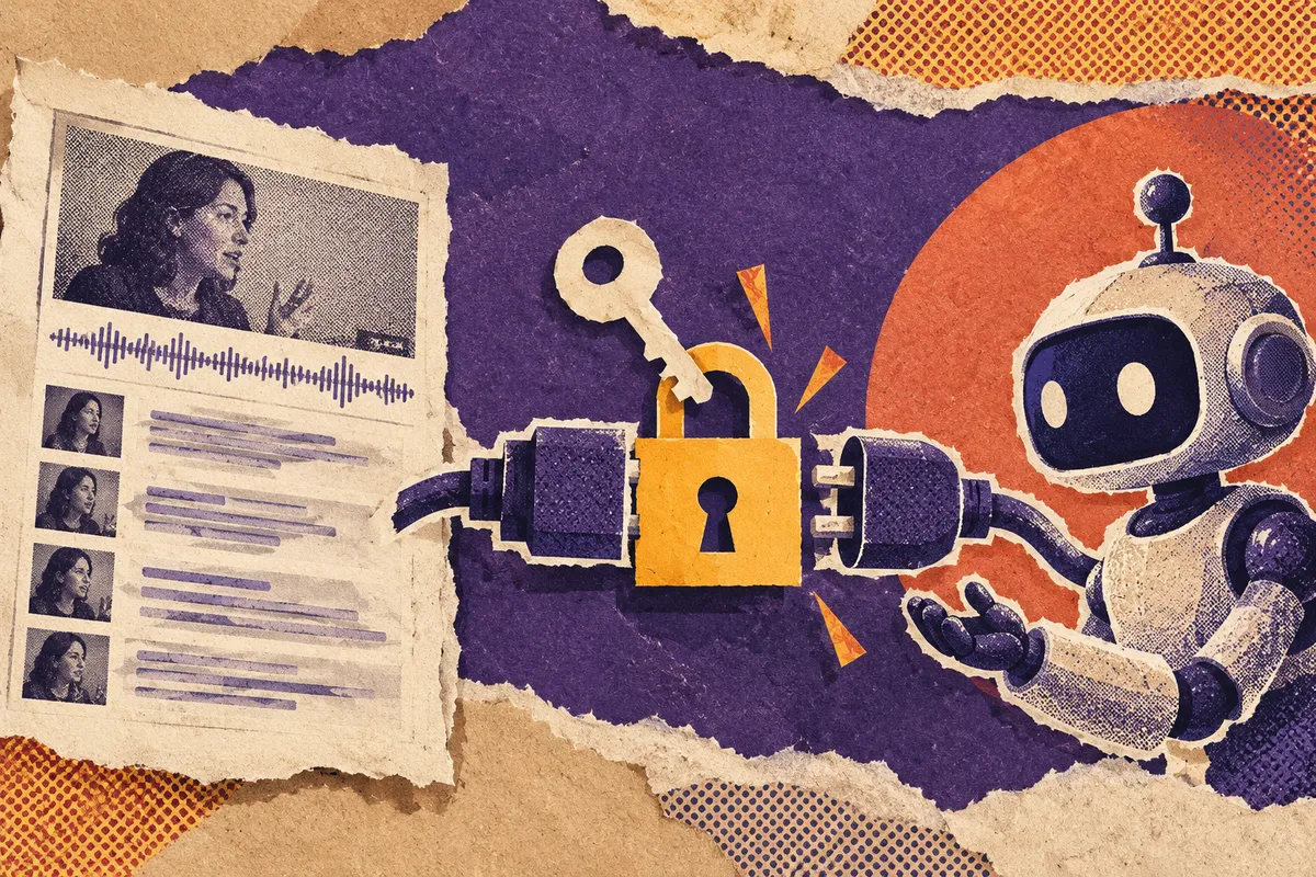 A paper padlock and key gating a connector cable between a video card and several small agents