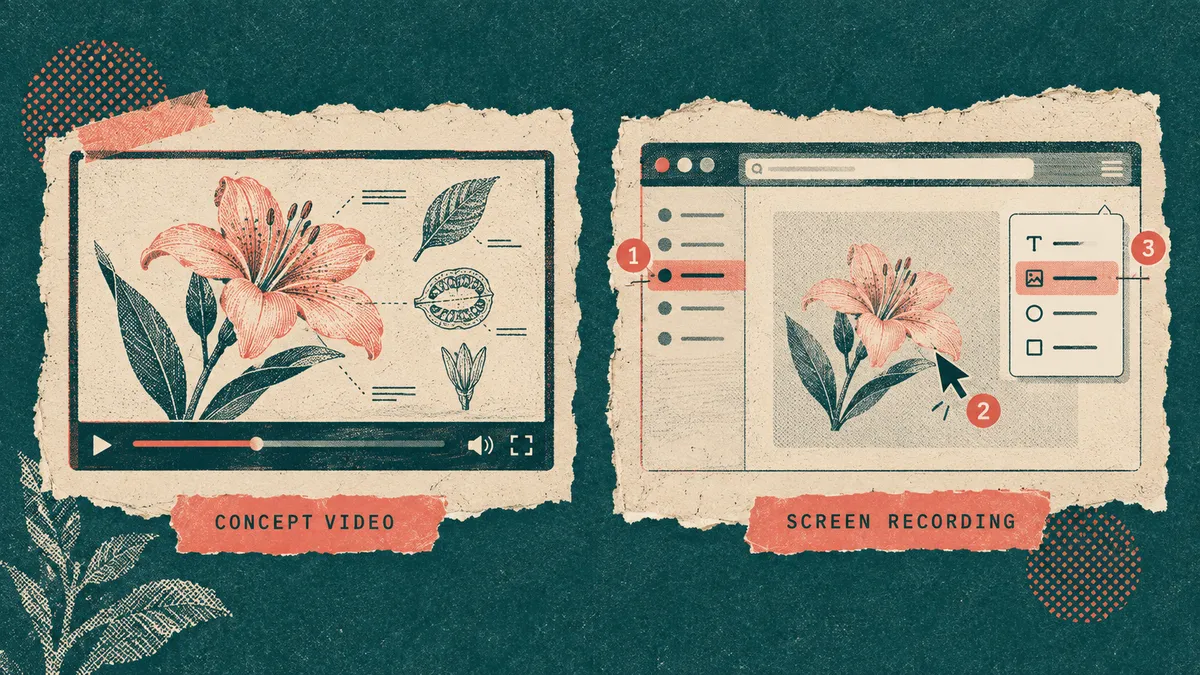 Comparison of an AI-illustrated concept video and a real screen recording of software steps