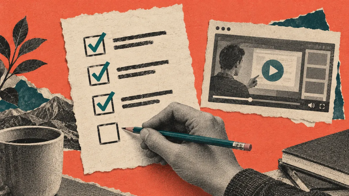 A training checklist being ticked off next to a short walkthrough video