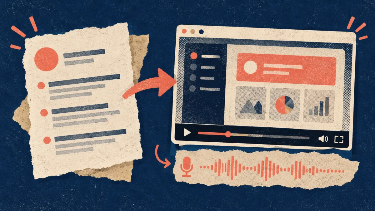 Illustration of a written release note beside a short narrated walkthrough