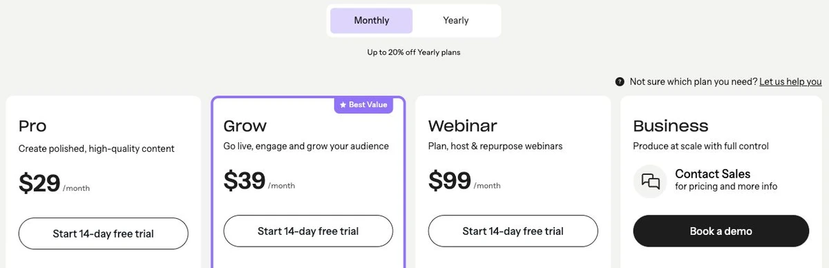 Riverside monthly pricing cards captured on 2 October 2026