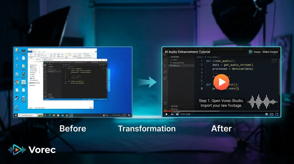 Screen recording being turned into a narrated tutorial
