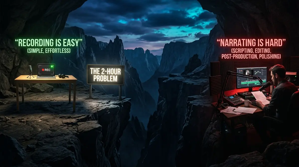 The screen recording workflow gap: recording takes minutes, but narrating and editing takes hours
