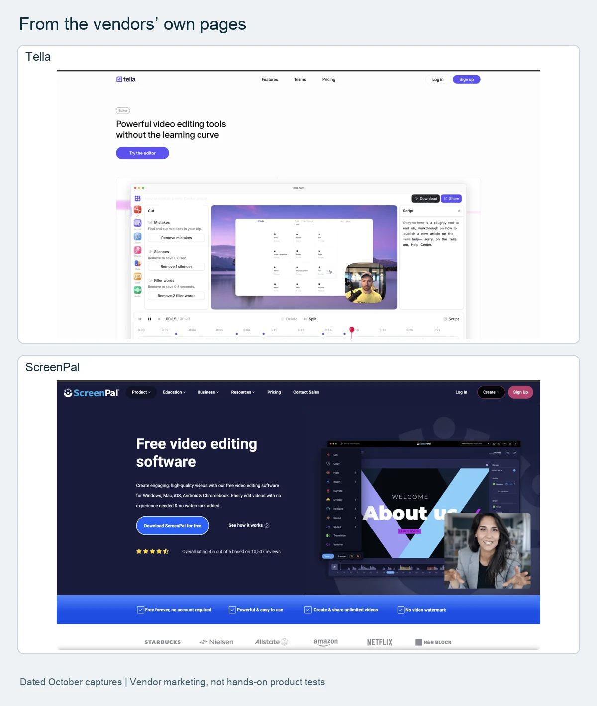 Vendor pages compared in this roundup, as shown on their own sites