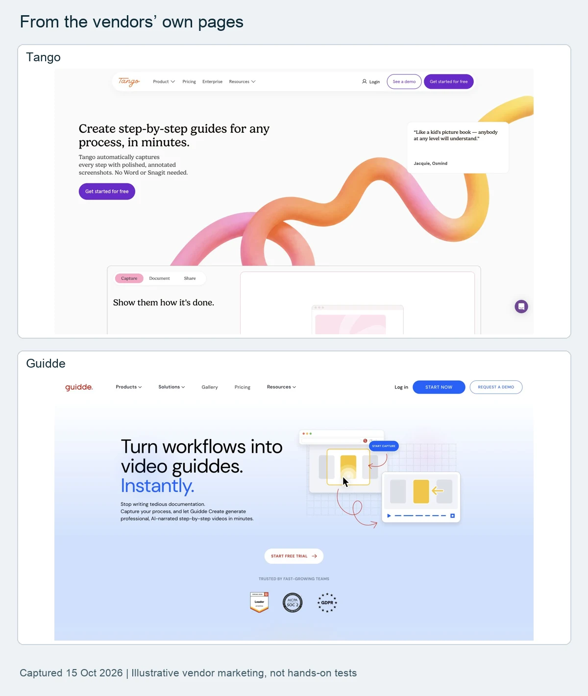 Vendor pages compared in this roundup, as shown on their own sites