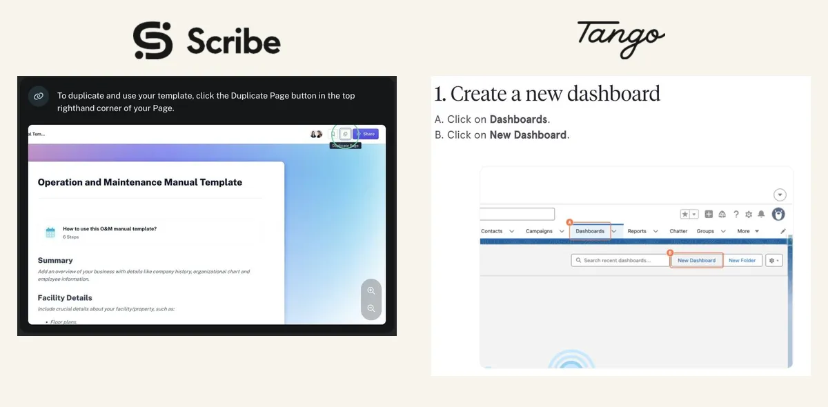 Scribe and Tango guide output compared