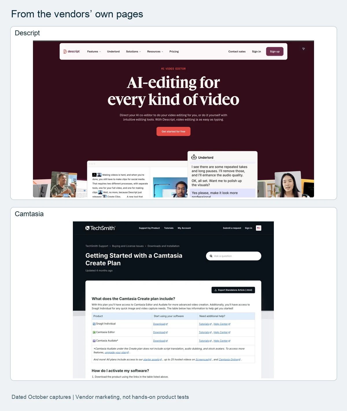 Vendor pages compared in this roundup, as shown on their own sites