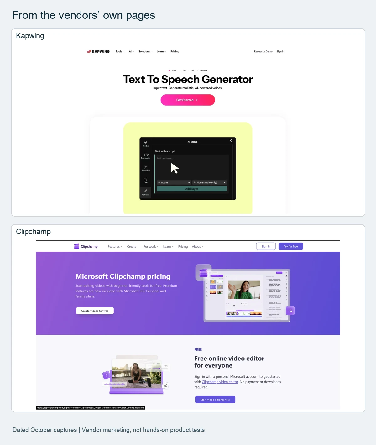 Vendor pages compared in this roundup, as shown on their own sites