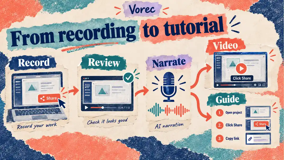 A screen recording becoming a narrated tutorial and a written guide