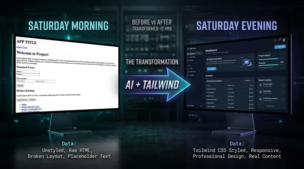 A before and after comparison showing an app going from basic to polished
