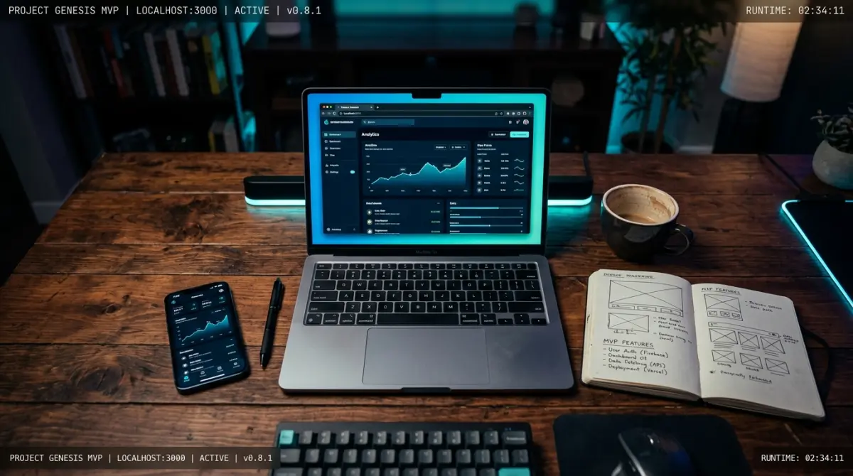 A laptop screen showing an AI coding assistant helping build an app