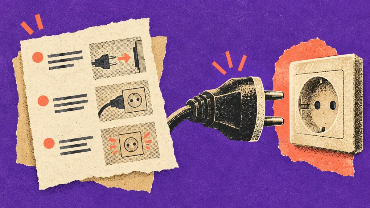 An instruction card (a skill) beside a plug and socket (an MCP server)