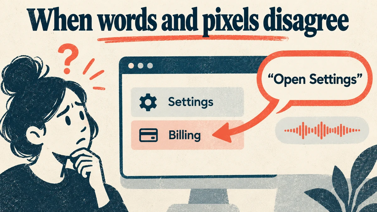 A tutorial screen with a translated voice track pointing at the wrong menu item